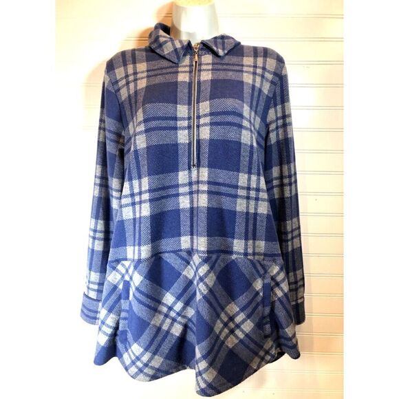 Soft Surroundings SUPER SOFT 1/4 Zip Cozy Blue Plaid Tunic Petite Medium - Picture 1 of 9